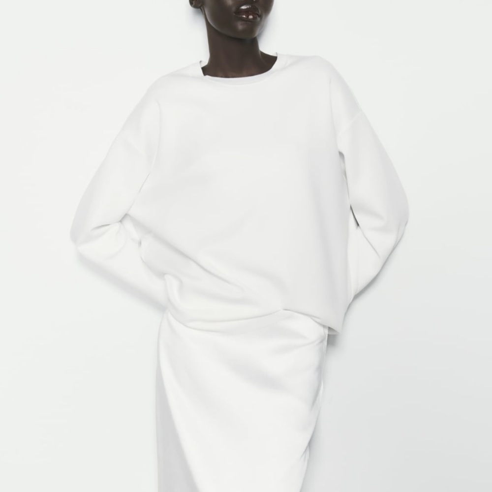 Zara Neoprene Effect Zip Long Sleeve Top